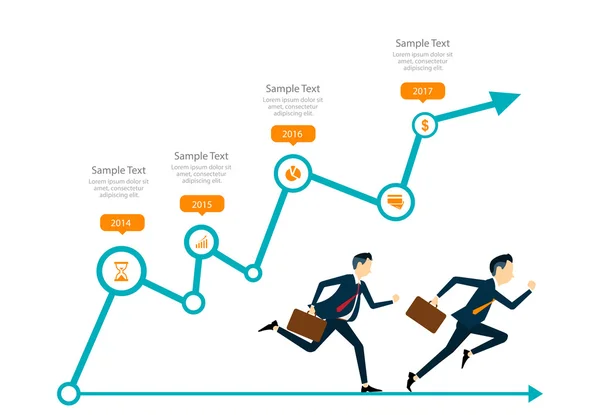 Dos hombre de negocios competitivo con los negocios en el gráfico de información. infografía — Archivo Imágenes Vectoriales