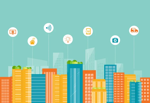 Business smart city.internet connection.social comunicación en red — Vector de stock