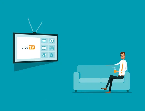 Affaires regarder la télévision en ligne sur le canapé — Image vectorielle