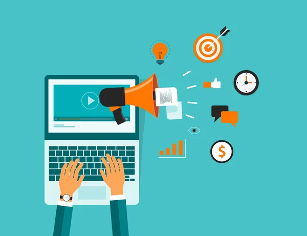 Business on line video marketing contenuti.and tecnologia concetto di video marketing — Vettoriale Stock