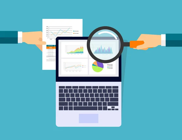 Business analytiska diagram i tablett enhet koncept .hand hålla papper graf. — Stock vektor