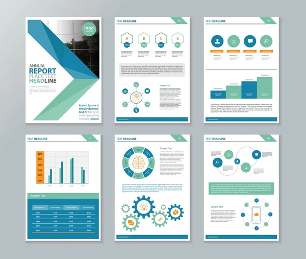 Perfil da empresa, relatório anual, brochura, folheto, modelo de layout de página, e modelo de elemento gráfico de informações de negócios — Vetor de Stock