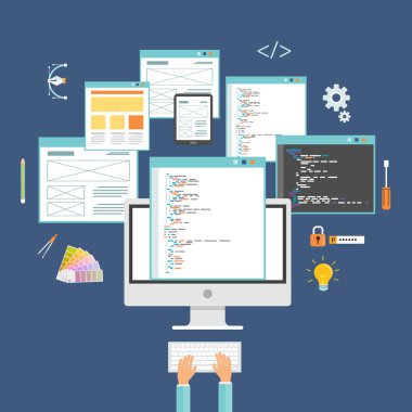Web Tasarım ve monitörde çalışan web geliştirici 