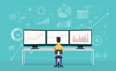 iş adamları monitör rapor grafik ve iş analiz