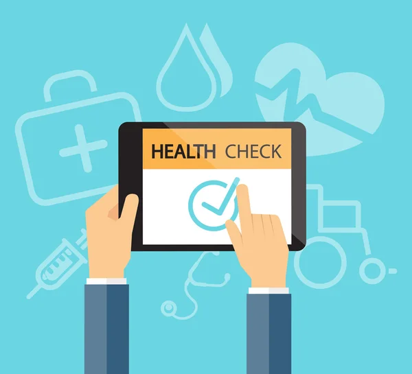 의료 및 건강 아이콘 및 태블릿 장치 — 스톡 벡터