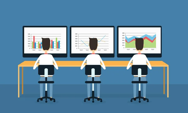 Mensen uit het bedrijfsleven op verslag monitordiagram — Stockvector