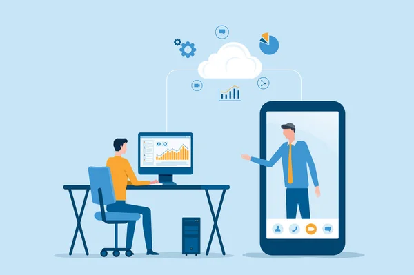 Affärsteam Arbetar Online Genom Teknik Fjärranslutning Med Cloud Computing Server — Stock vektor