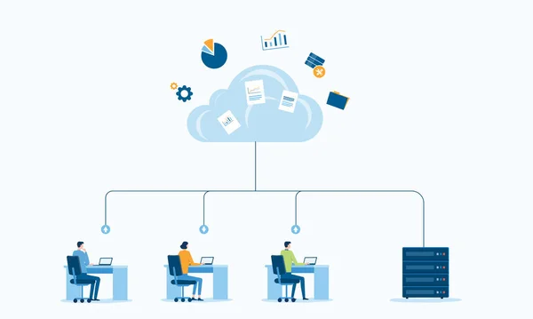 Business Technologie Opslag Cloud Computing Service Concept Met Beheerder Ontwikkelaar — Stockvector
