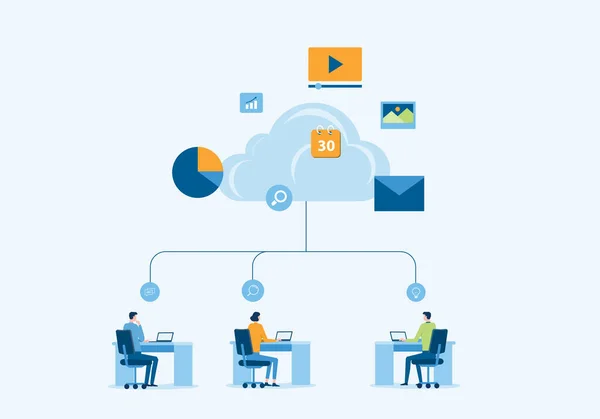 Gente Negocios Que Trabaja Línea Conectándose Con Concepto Computación Nube — Vector de stock