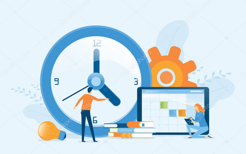 Flat vector illustration design Business planning concept and Business people team manage schedule Work with digital online calendar concept