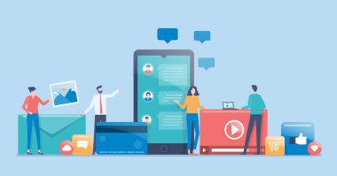 düz vektör tasarımı sosyal medya pazarlama stratejisi geliştirme ekibi çalışma konsepti