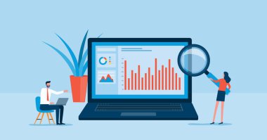 İş adamları analitik ve izleme web raporlarında gösterge paneli görüntüleme kavramı 