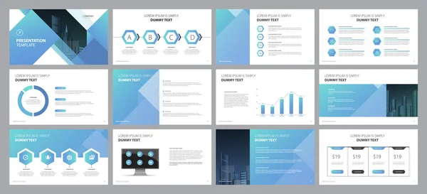 ビジネスプレゼンテーションテンプレートデザインの背景とパンフレット 年次報告書や会社概要のページレイアウトデザイン 情報グラフィック要素グラフデザインコンセプト — ストックベクタ