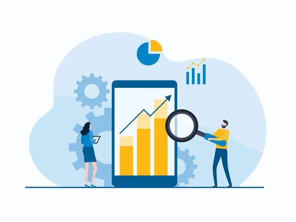 Geschäftsleute Analytik Und Überwachung Bericht Dashboard Auf Handy Monitor Konzept — Stockvektor