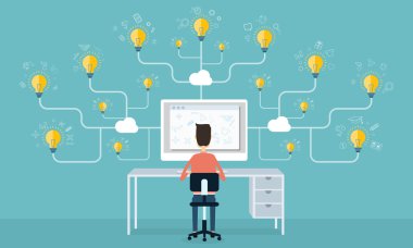 Vektör iş adamı fikirleri hat kavramı üzerinde çalışma