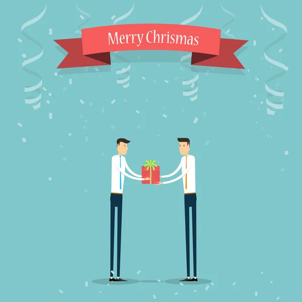 Business people giving Christmas gift to business partner — Stock Vector