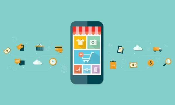 Vector business mobile online shopping e e-marketing — Vetor de Stock