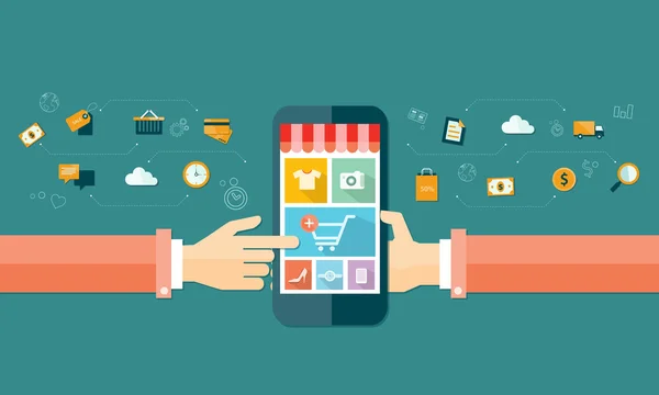 Vector business mobile online shopping e e-marketing — Vetor de Stock