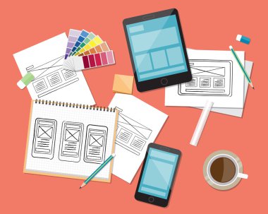 Web sitesi ve uygulama tasarım çalışma alanı arka plan kavramı. Tasarım çizim