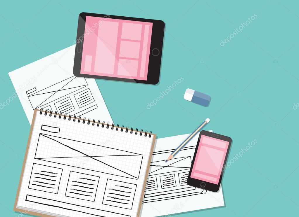 web site and application design workspace background concept. sketching design
