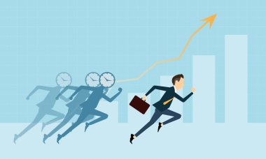 Vektör iş adamları iş zamanla rekabetçi grafik üzerinde