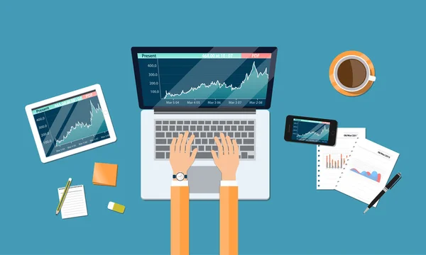 Finanzinvestitionen und Gelddiagramm Bericht auf dem Gerät — Stockvektor