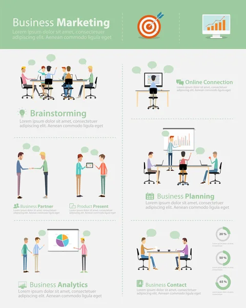 Infographic obchodní marketing týmu na pracovní proces — Stockový vektor