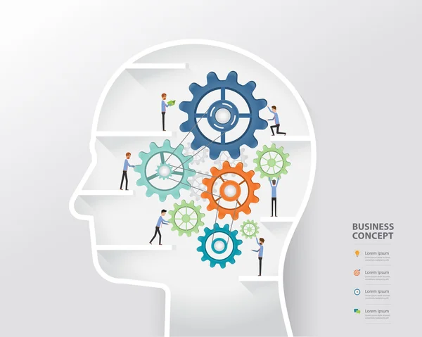Üzleti folyamatok és az emberi fej fogalma kreatív üzleti. az emberi fej lámpa. — Stock Vector