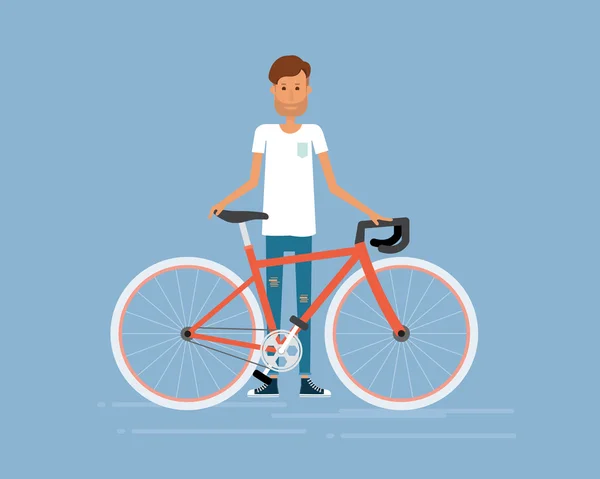 Ilustrație om și bike.flat desen animat vector — Vector de stoc