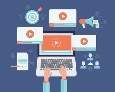 business on line video marketing content concept.flat vector. background.marketing on line