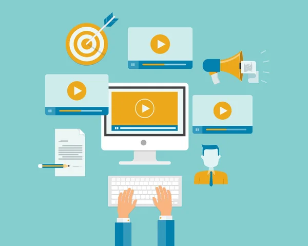 Business on line Video Marketing Content Concept.flat Vektor. background.marketing on line — Stockvektor