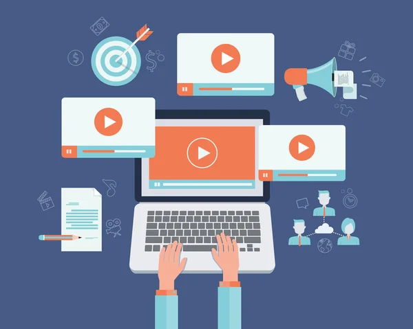 Business on line vídeo marketing content concept.flat vector. background.marketing em linha — Vetor de Stock