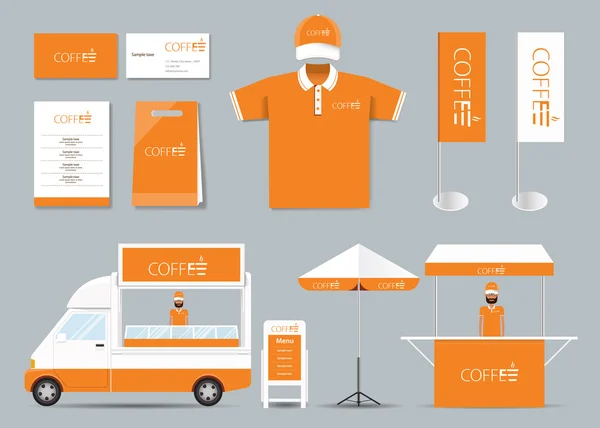 Concept voor koffiewinkel en restaurant identiteit mock up sjabloon. kaart. menu.t-shirt.vector — Stockvector
