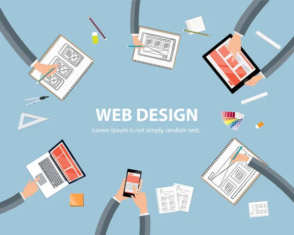 Vector web y diseño de aplicaciones proceso de trabajo espacio de trabajo concepto de fondo .flat design — Vector de stock