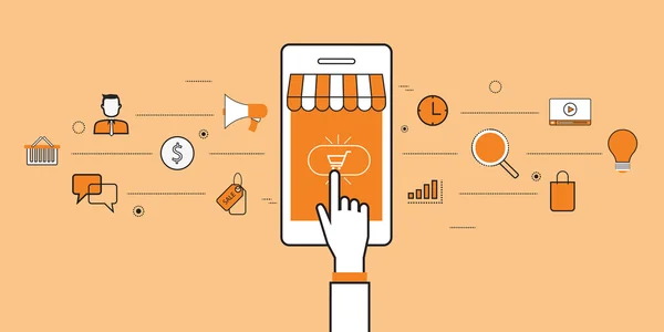 Business mobile on line shopping and e-marketing.web banner — Stockový vektor