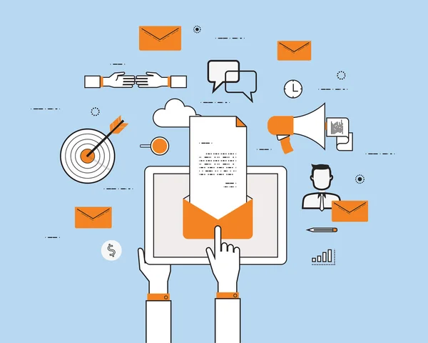 Business E-Mail Marketing Inhalte auf mobilen Konzepten. Social Business — Stockvektor