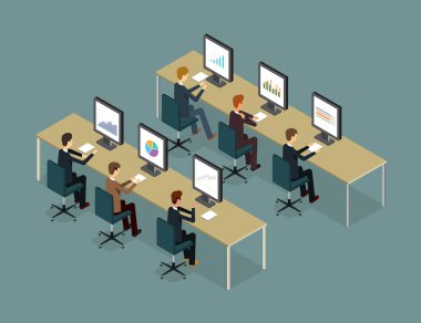business people analytic on monitor graph report and SEO on web.flat vector .workplace.office.business man .finance and investment .stock money. business research