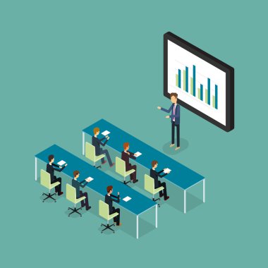 business people analytic on monitor graph report and SEO on web.flat vector .workplace.office.business man .finance and investment .stock money. business research