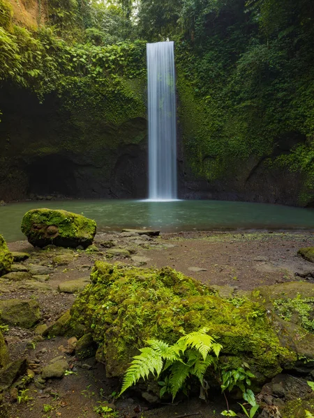 热带风景 热带雨林中美丽的隐藏瀑布 冒险和旅行的概念 自然背景 慢速快门速度 运动摄影 印度尼西亚巴厘Tibumana瀑布 — 图库照片