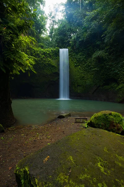 雨林中隐藏的瀑布 热带风景探险和旅行的概念 自然背景 环境概念 慢速快门速度 运动摄影 印度尼西亚巴厘Tibumana瀑布 — 图库照片