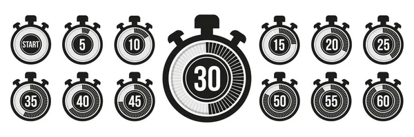 Minuterie Horloge Icônes Chronomètre Réglées Notez Temps Cuisson — Image vectorielle