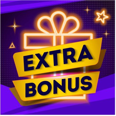 Mor arka planda fazladan poster, afiş, broşür veya afiş çıkartma veya etiket tasarımı olarak kullanılabilir. Neon hediye kutusu şablonu, alışveriş, hediye verme, doğum günü, parti. 