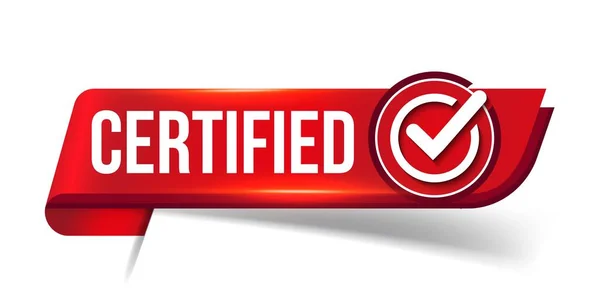 Gecertificeerde Badge Rode Banier Van Herkomst Kwaliteit Certificeren Checkmark Knop — Stockvector