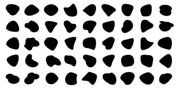 Willekeurige Vormen Abstracte Zwarte Vlekken Inktdruppels Kiezels Silhouetten Een Verzameling — Stockvector