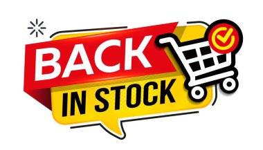 Stokta, alışveriş arabalı metin çerçevesi, vektör illüstrasyonu