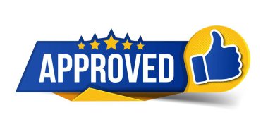 Vektör illüstrasyon onaylı etiket bayrağı başparmaklar yukarı simgesi ile. Rozet test edildi ve doğrulandı. Kalite kontrol simgesinin vektör illüstrasyonu onaylandı. Promosyon için logolu ürün.