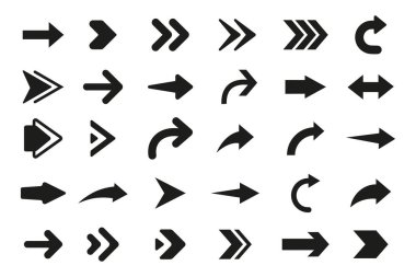 Oklar vektörü. Beyaz arka planda yalıtılmış düz farklı okları ayarlama