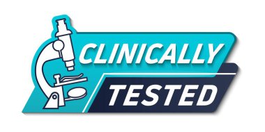 Laboratuvar test ürünleri için klinik testler (onaylanmış, onaylanmış) imzası - tıbbi mikroskop ile vektör illüstrasyonu