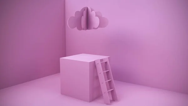 表彰台と階段付きの抽象ピンクの部屋 3Dイラスト — ストック写真