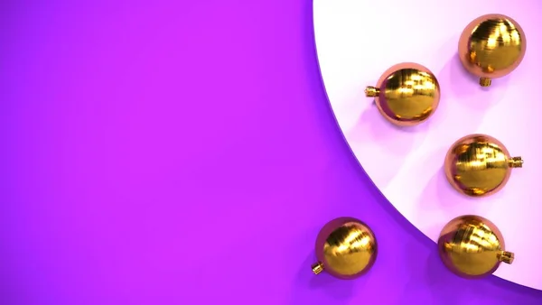 紫色の背景に金のクリスマス気球のセット 設計者には空白だ 3Dレンダリング — ストック写真